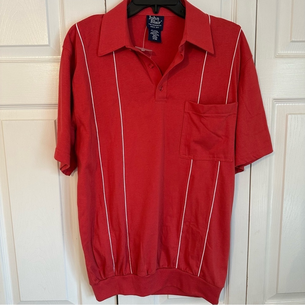 John Blair Mens Short Sleeve Banded Waist Pocket Polo Shirt Sz M Hipster Retro